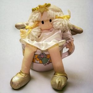 Vtg 1998 JII Mug/Cup w/Cloth Angel Yarn Hair Bows